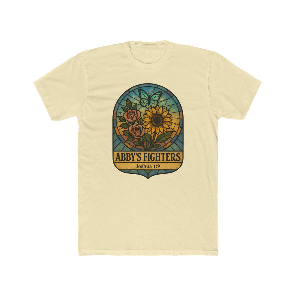 Abby’s Fighters T‑Shirt — Floral Stained Glass Sunflower Design (Joshua 1:9)
