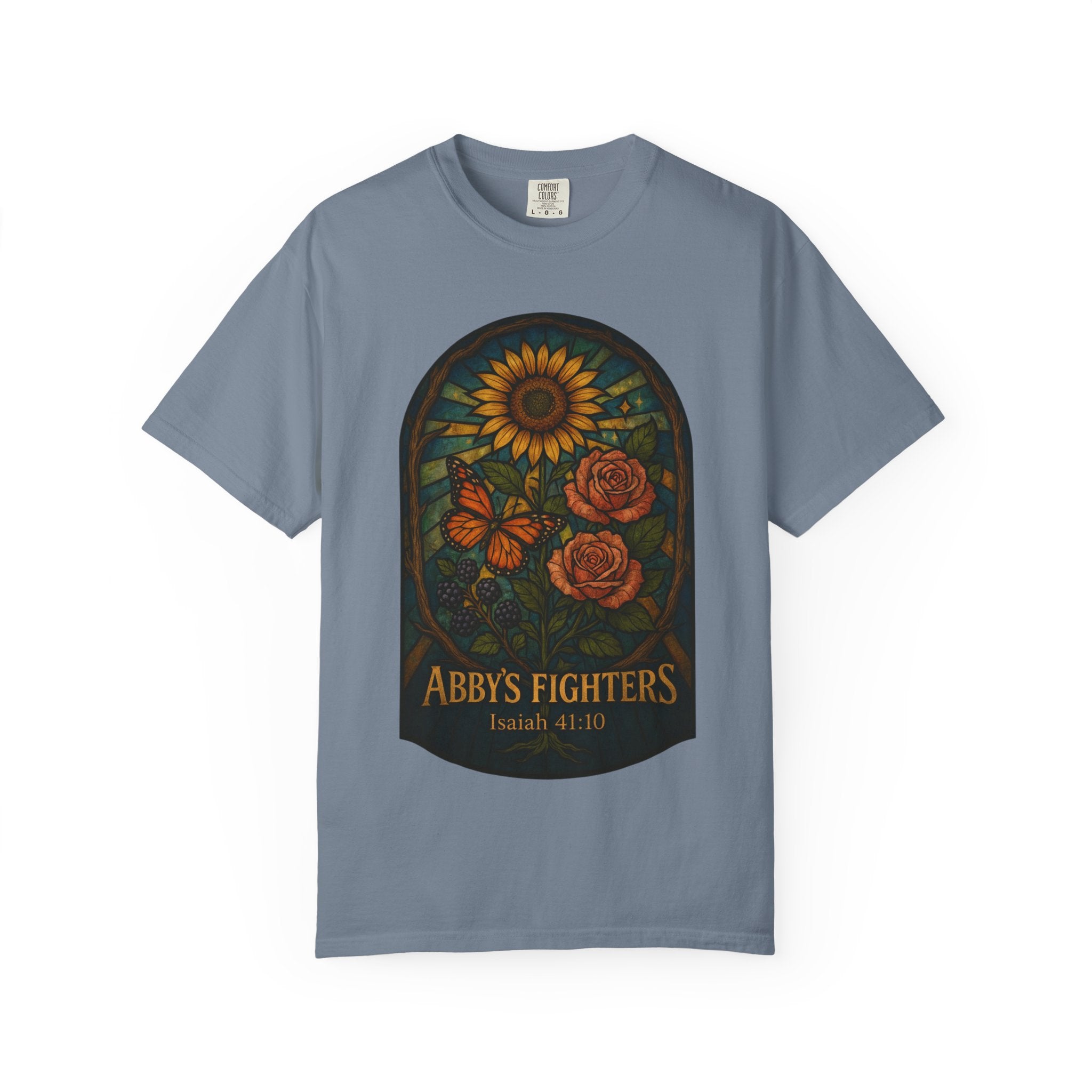 Abby’s Fighters Floral Stained-Glass T-Shirt — Isaiah 41:10 Support Tee