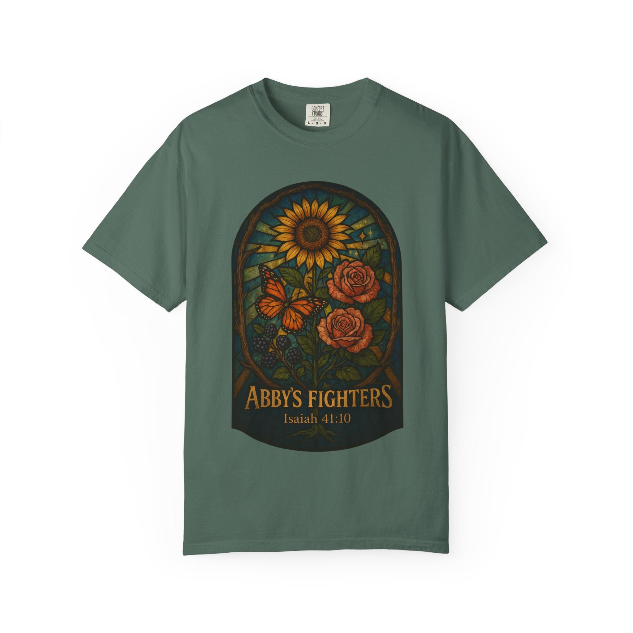 Abby’s Fighters Floral Stained-Glass T-Shirt — Isaiah 41:10 Support Tee