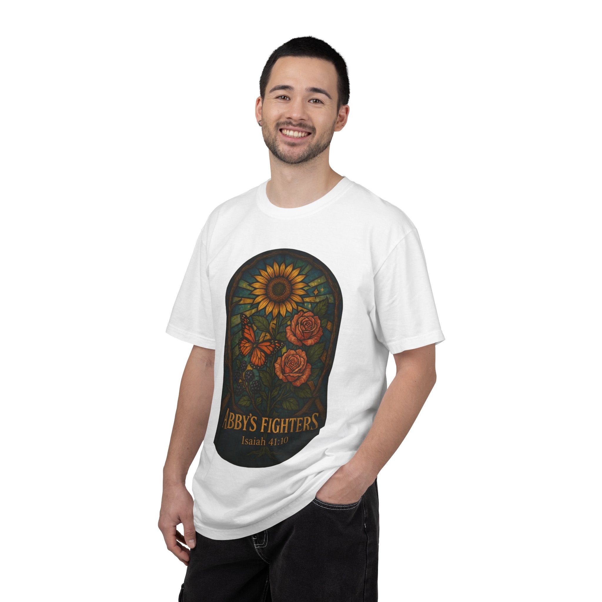 Abby’s Fighters Floral Stained-Glass T-Shirt — Isaiah 41:10 Support Tee