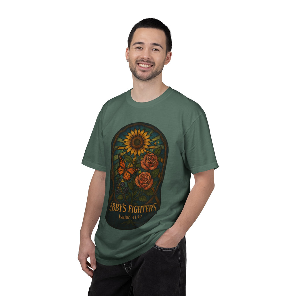 Abby’s Fighters Floral Stained-Glass T-Shirt — Isaiah 41:10 Support Tee
