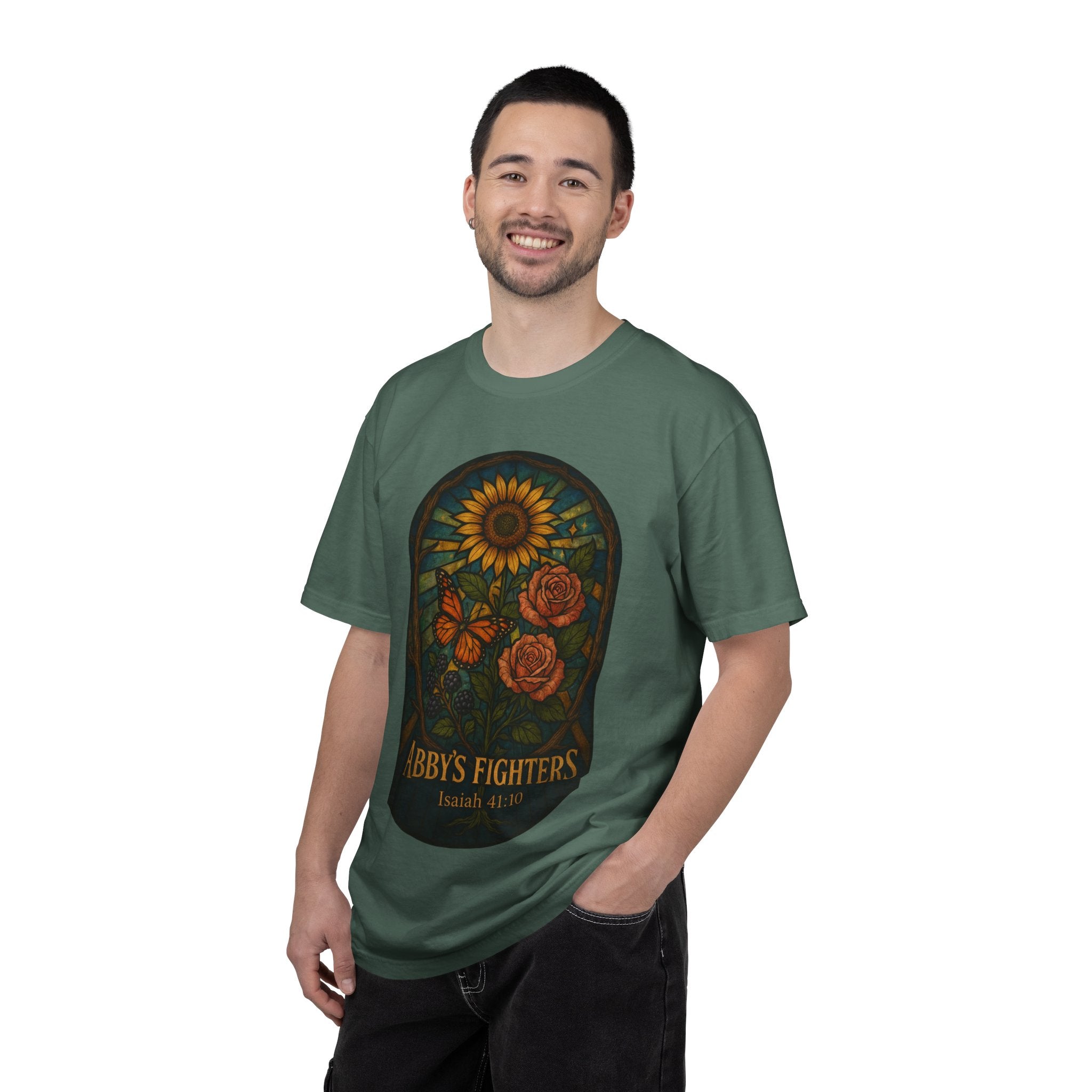 Abby’s Fighters Floral Stained-Glass T-Shirt — Isaiah 41:10 Support Tee