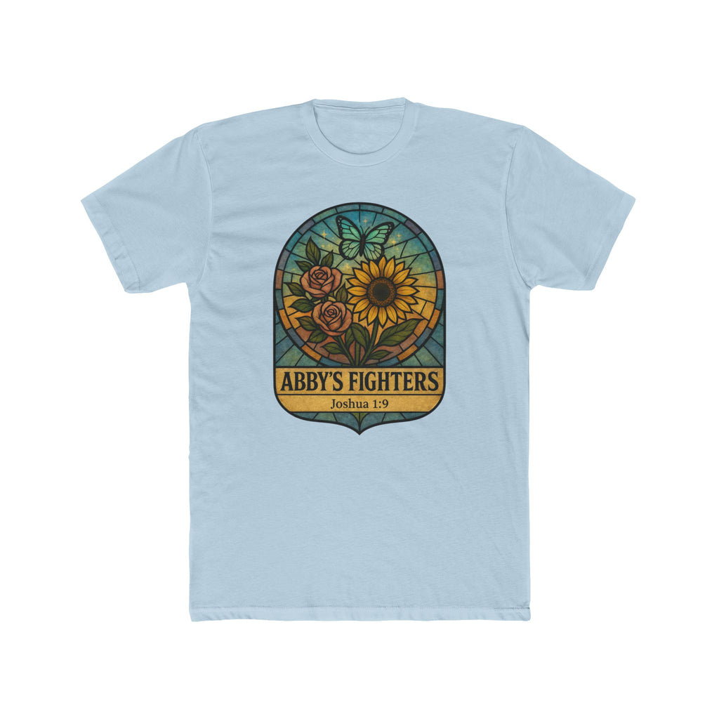 Abby’s Fighters T‑Shirt — Floral Stained Glass Sunflower Design (Joshua 1:9)