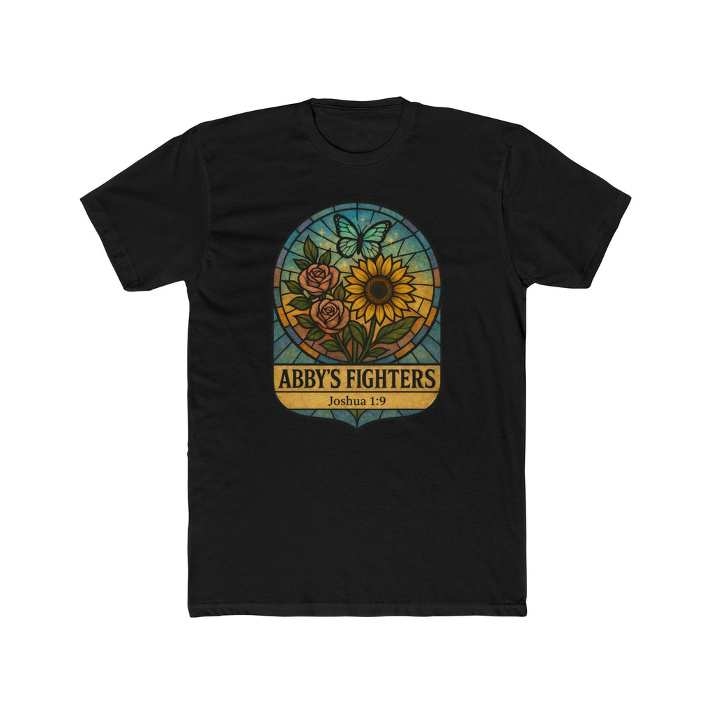Abby’s Fighters T‑Shirt — Floral Stained Glass Sunflower Design (Joshua 1:9)