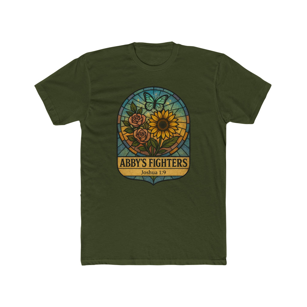Abby’s Fighters T‑Shirt — Floral Stained Glass Sunflower Design (Joshua 1:9)