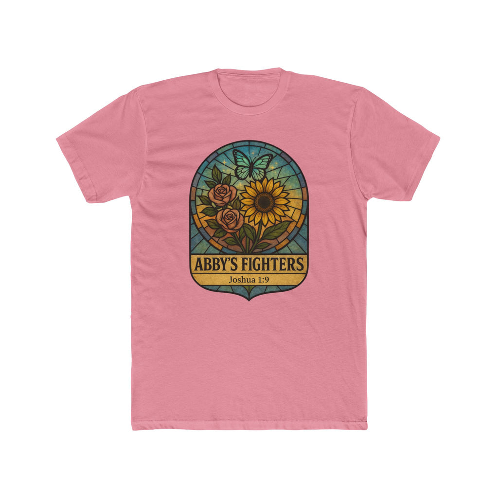 Abby’s Fighters T‑Shirt — Floral Stained Glass Sunflower Design (Joshua 1:9)