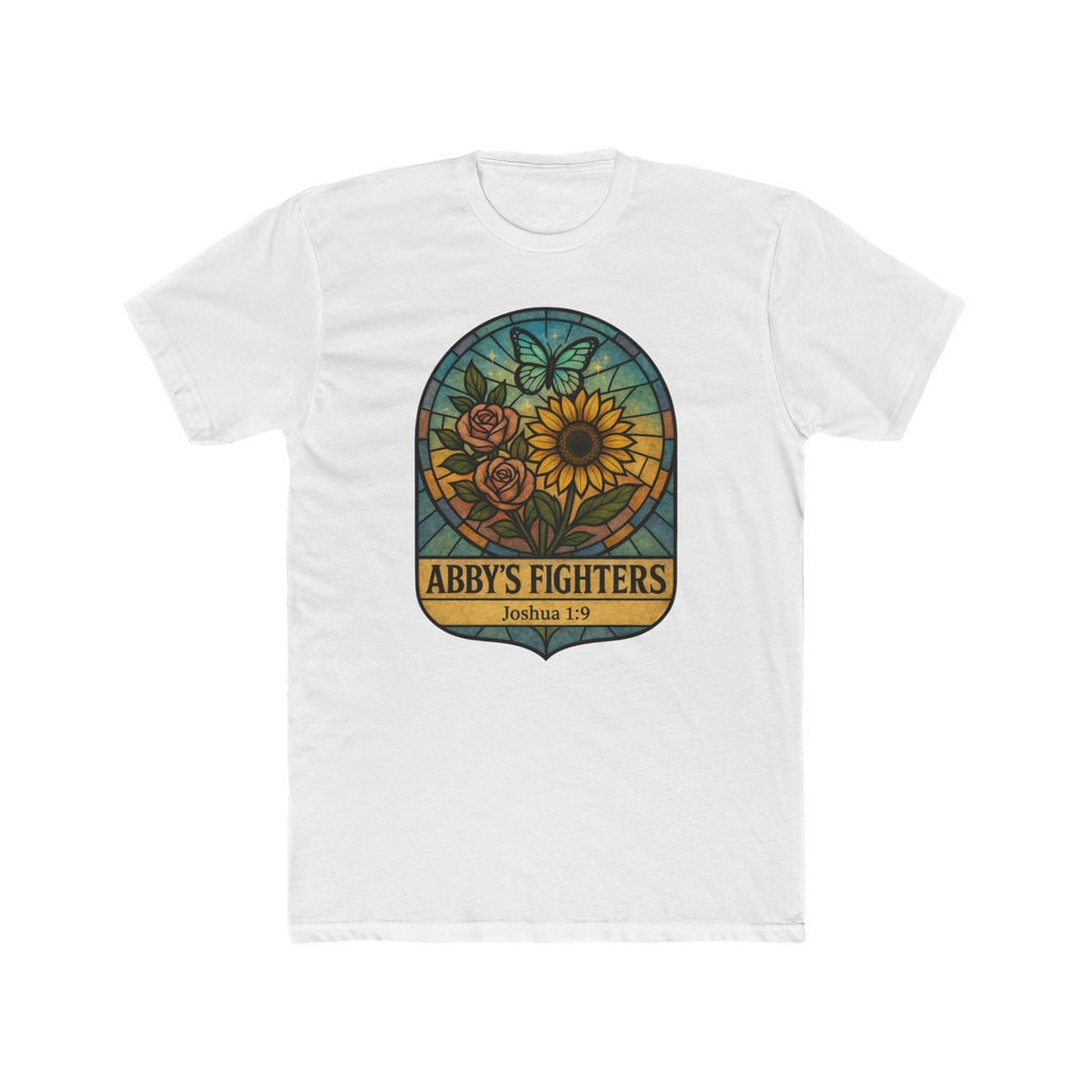 Abby’s Fighters T‑Shirt — Floral Stained Glass Sunflower Design (Joshua 1:9)