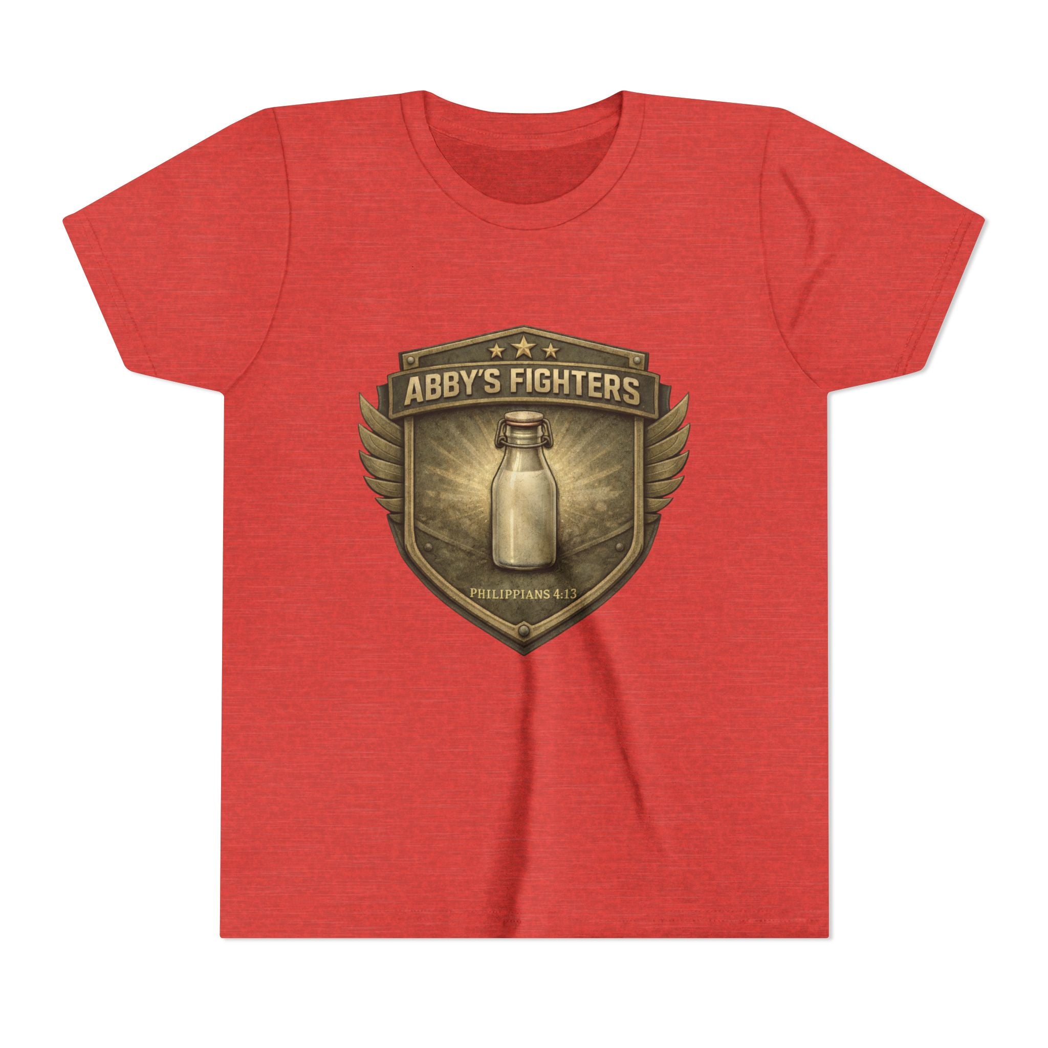 Youth Tee — "Abby's Fighters" Milk Bottle Badge Graphic