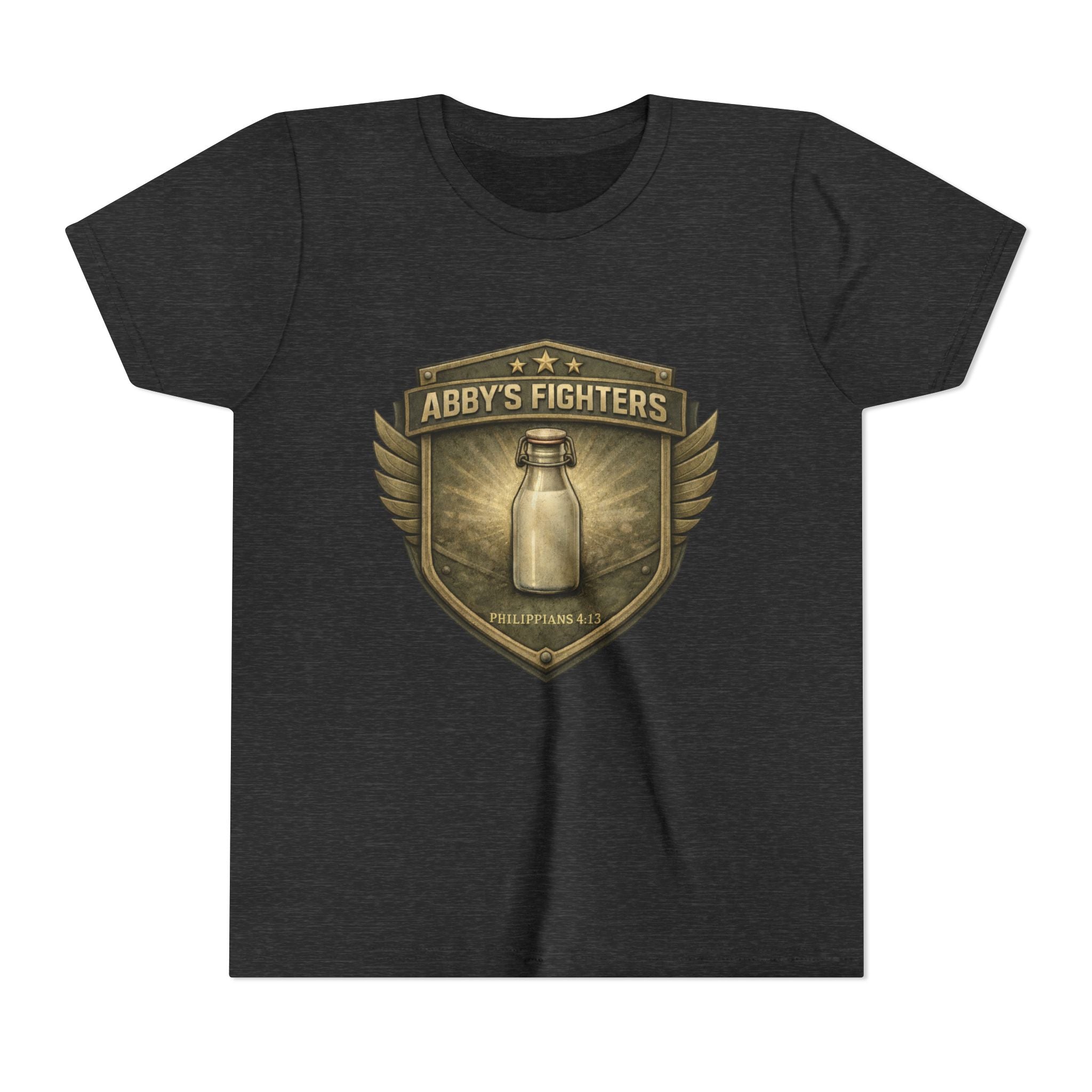 Youth Tee — "Abby's Fighters" Milk Bottle Badge Graphic