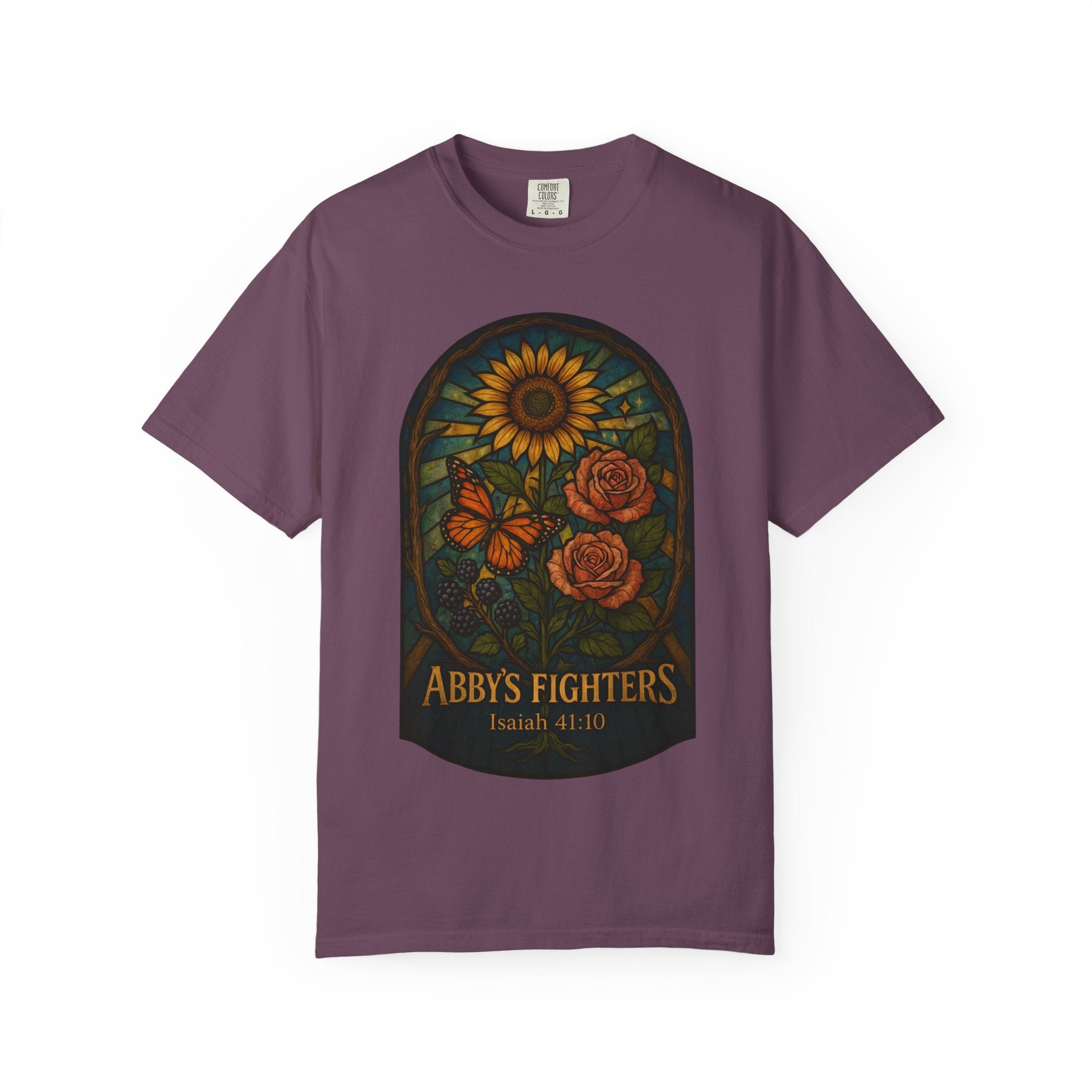 Abby’s Fighters Floral Stained-Glass T-Shirt — Isaiah 41:10 Support Tee