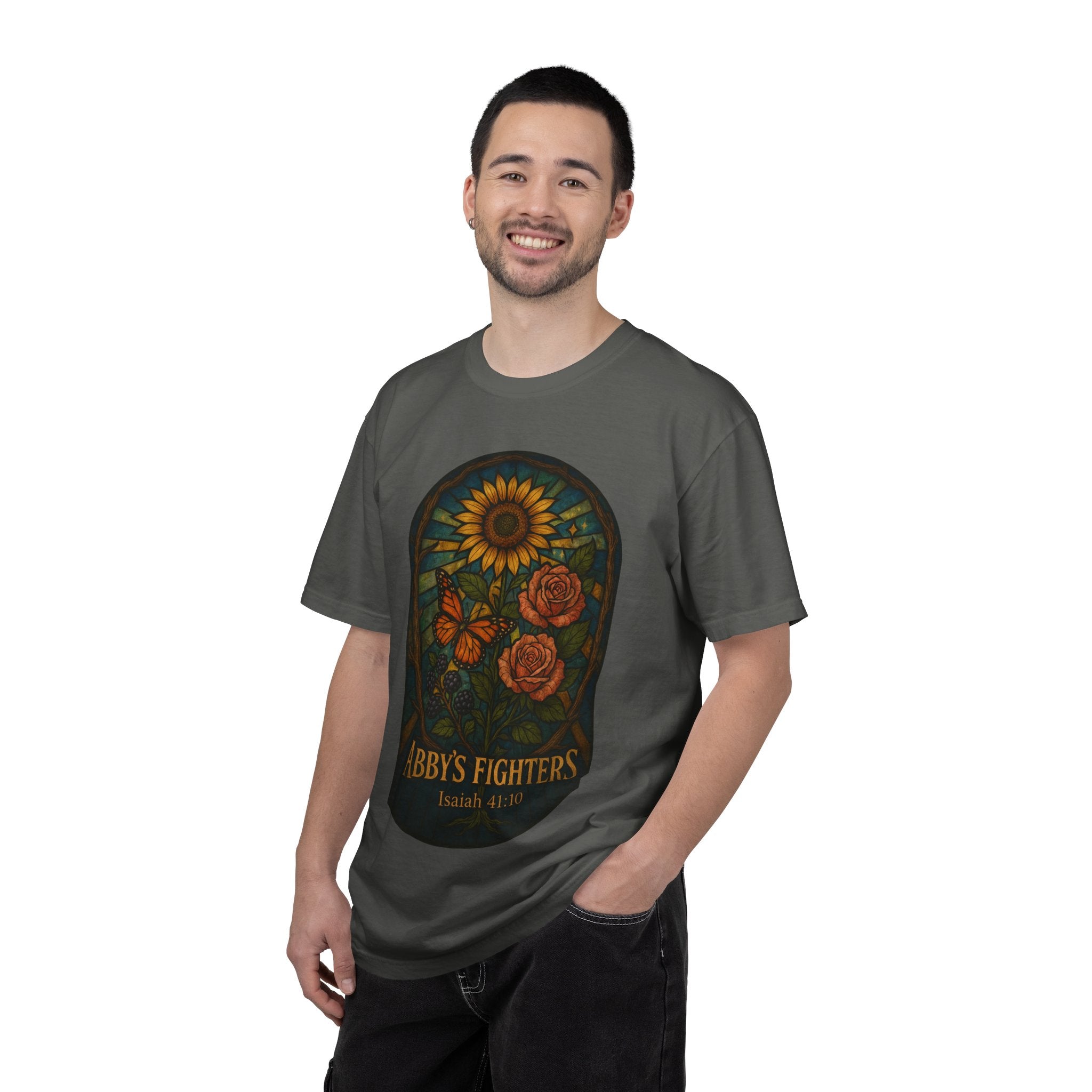 Abby’s Fighters Floral Stained-Glass T-Shirt — Isaiah 41:10 Support Tee