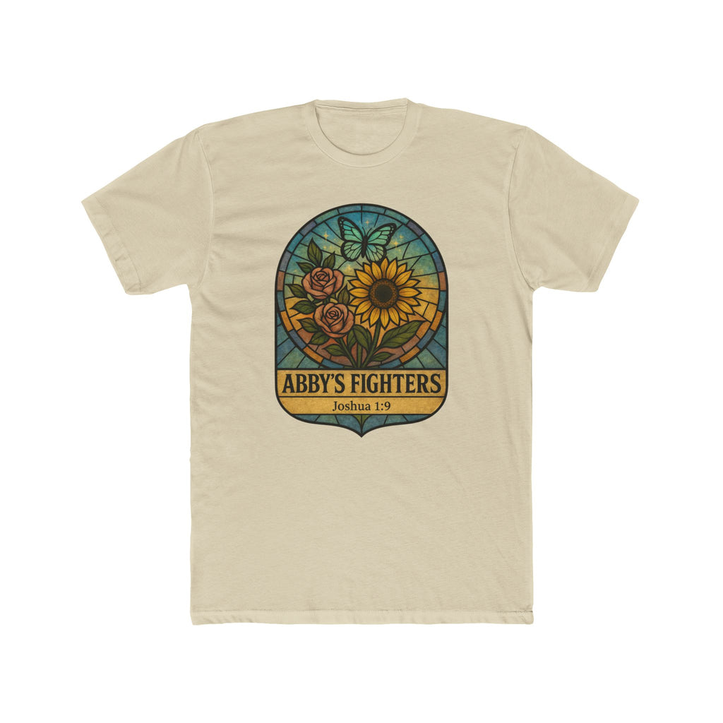 Abby’s Fighters T‑Shirt — Floral Stained Glass Sunflower Design (Joshua 1:9)
