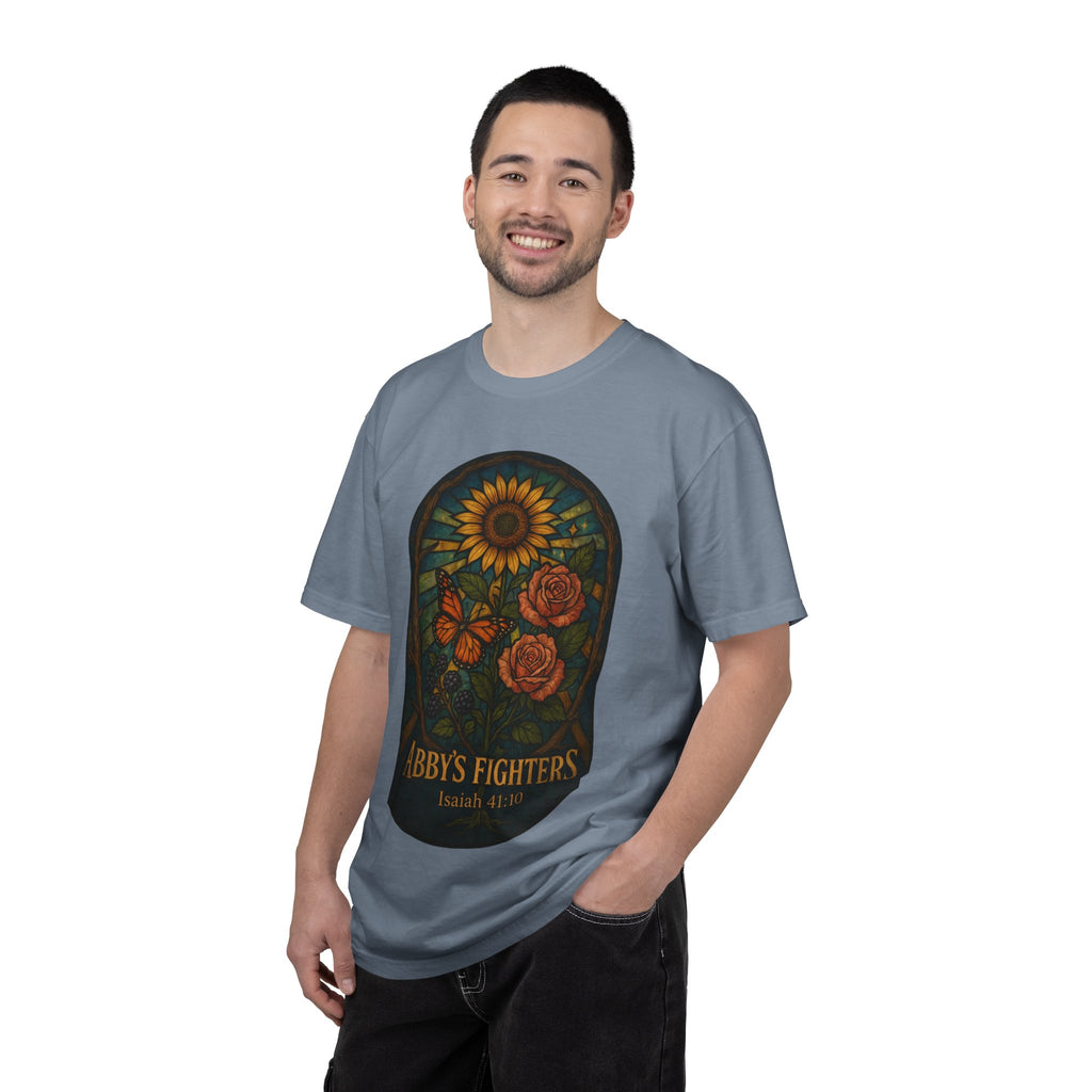 Abby’s Fighters Floral Stained-Glass T-Shirt — Isaiah 41:10 Support Tee