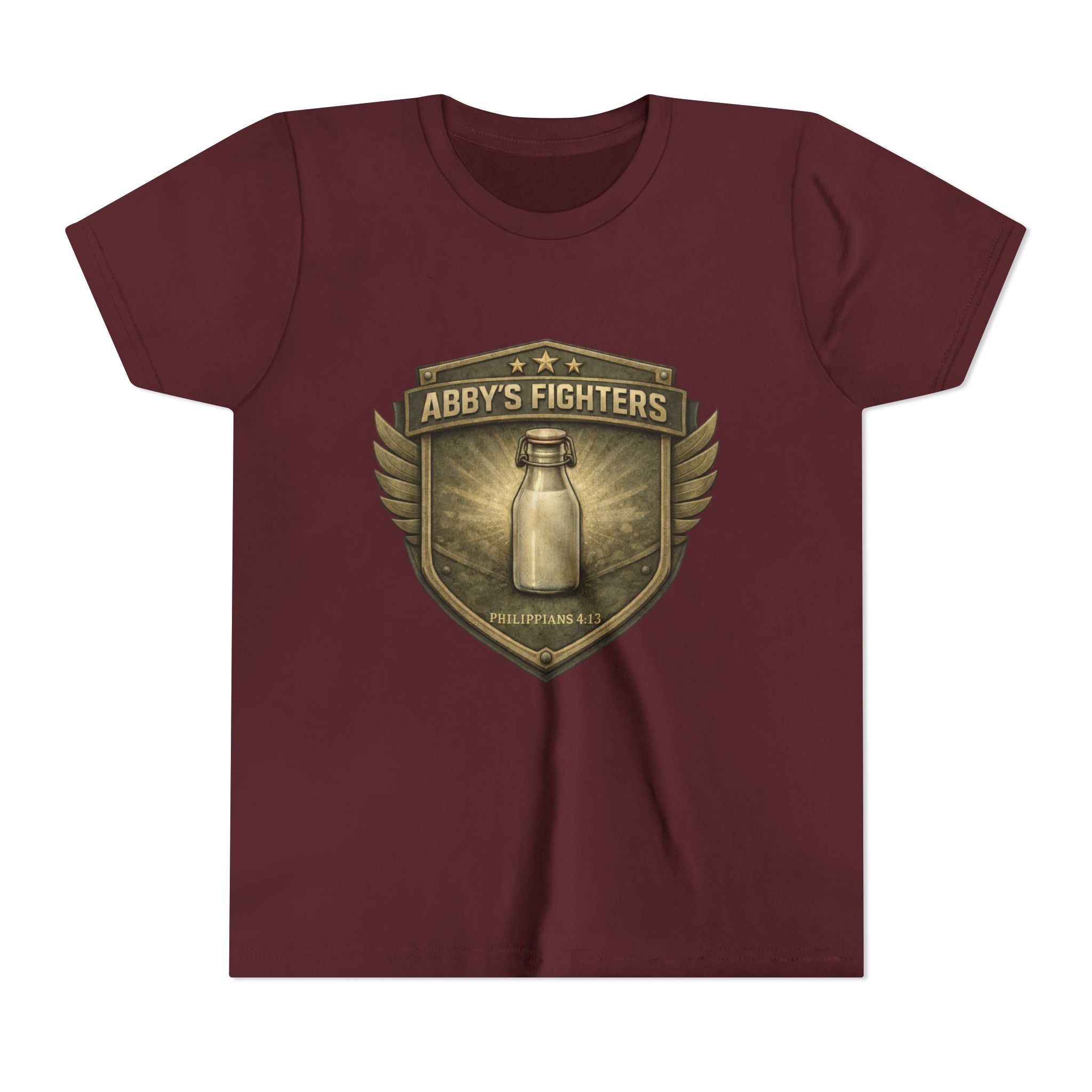 Youth Tee — "Abby's Fighters" Milk Bottle Badge Graphic