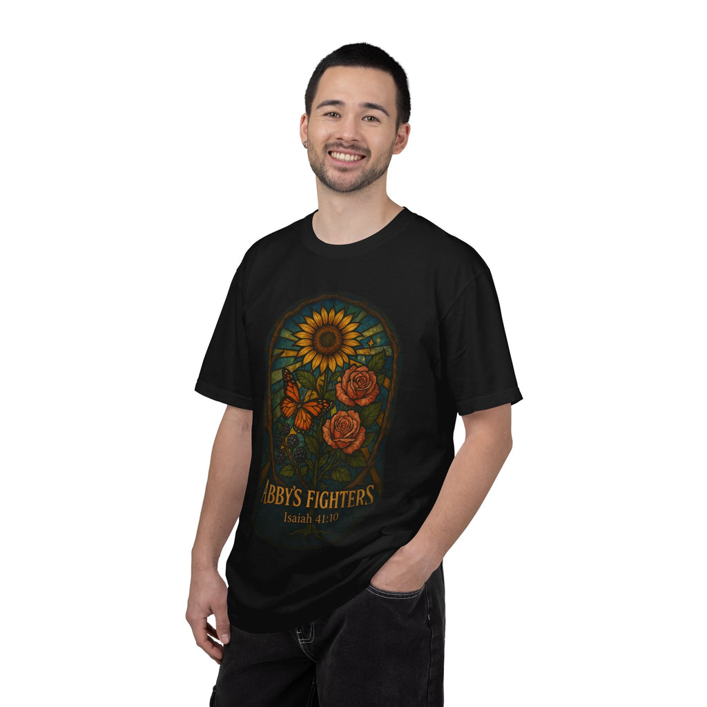 Abby’s Fighters Floral Stained-Glass T-Shirt — Isaiah 41:10 Support Tee