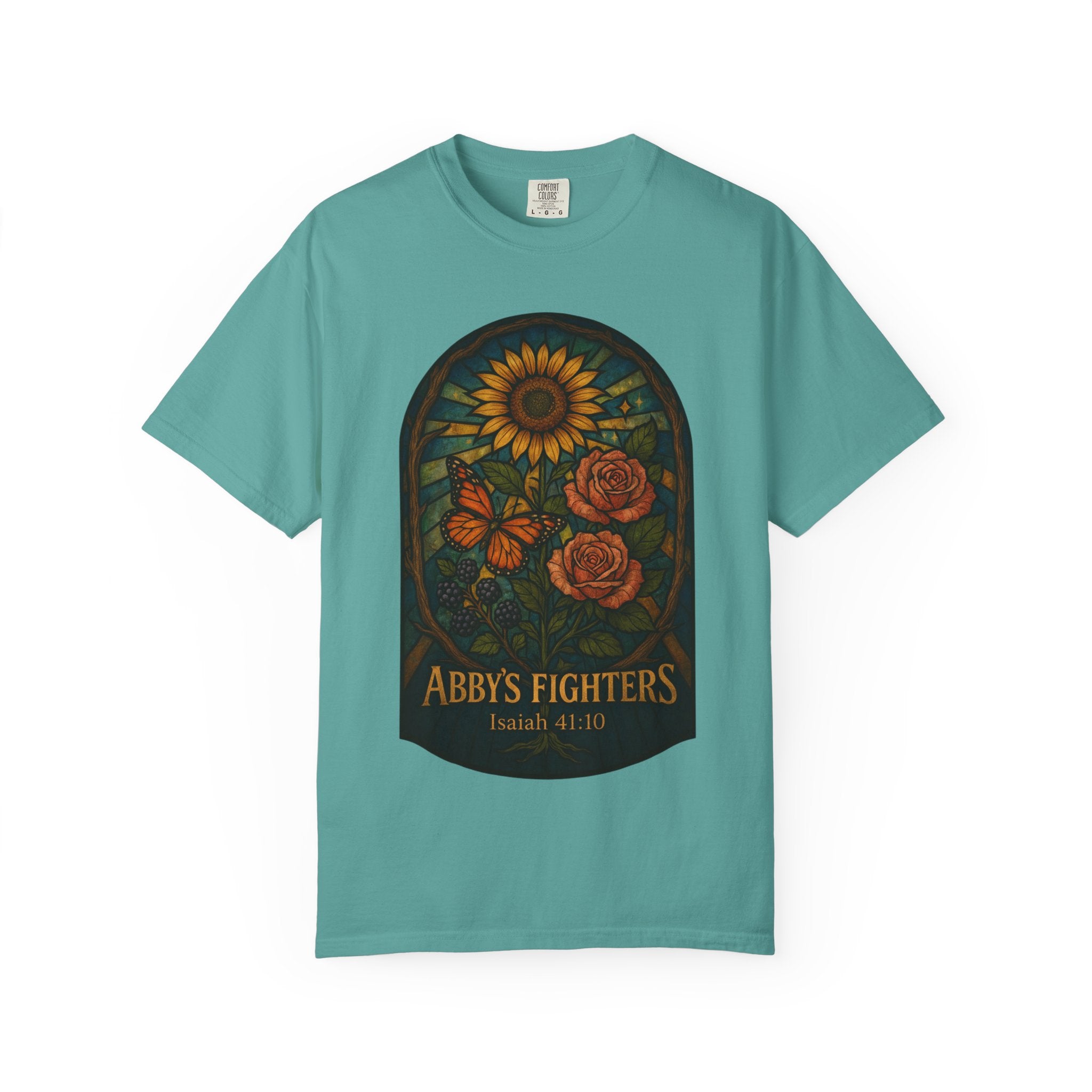 Abby’s Fighters Floral Stained-Glass T-Shirt — Isaiah 41:10 Support Tee