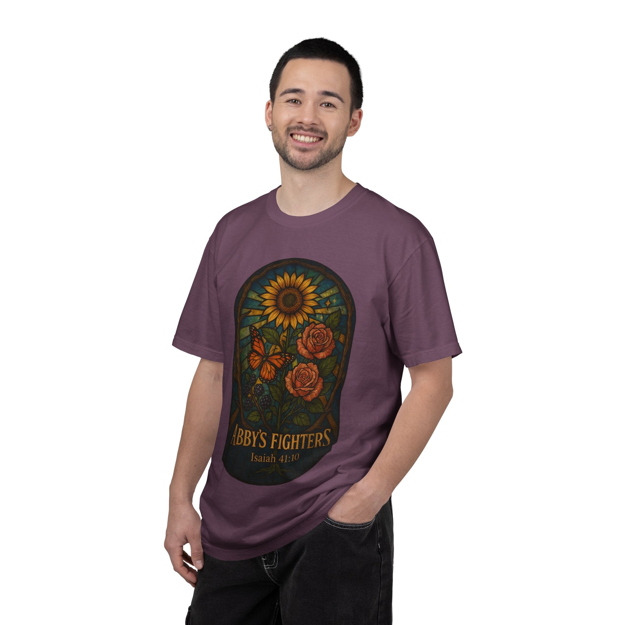 Abby’s Fighters Floral Stained-Glass T-Shirt — Isaiah 41:10 Support Tee