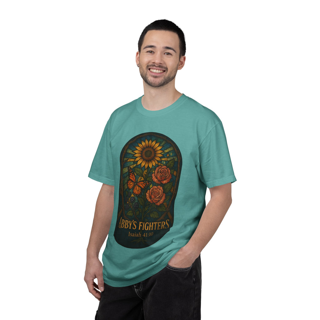 Abby’s Fighters Floral Stained-Glass T-Shirt — Isaiah 41:10 Support Tee