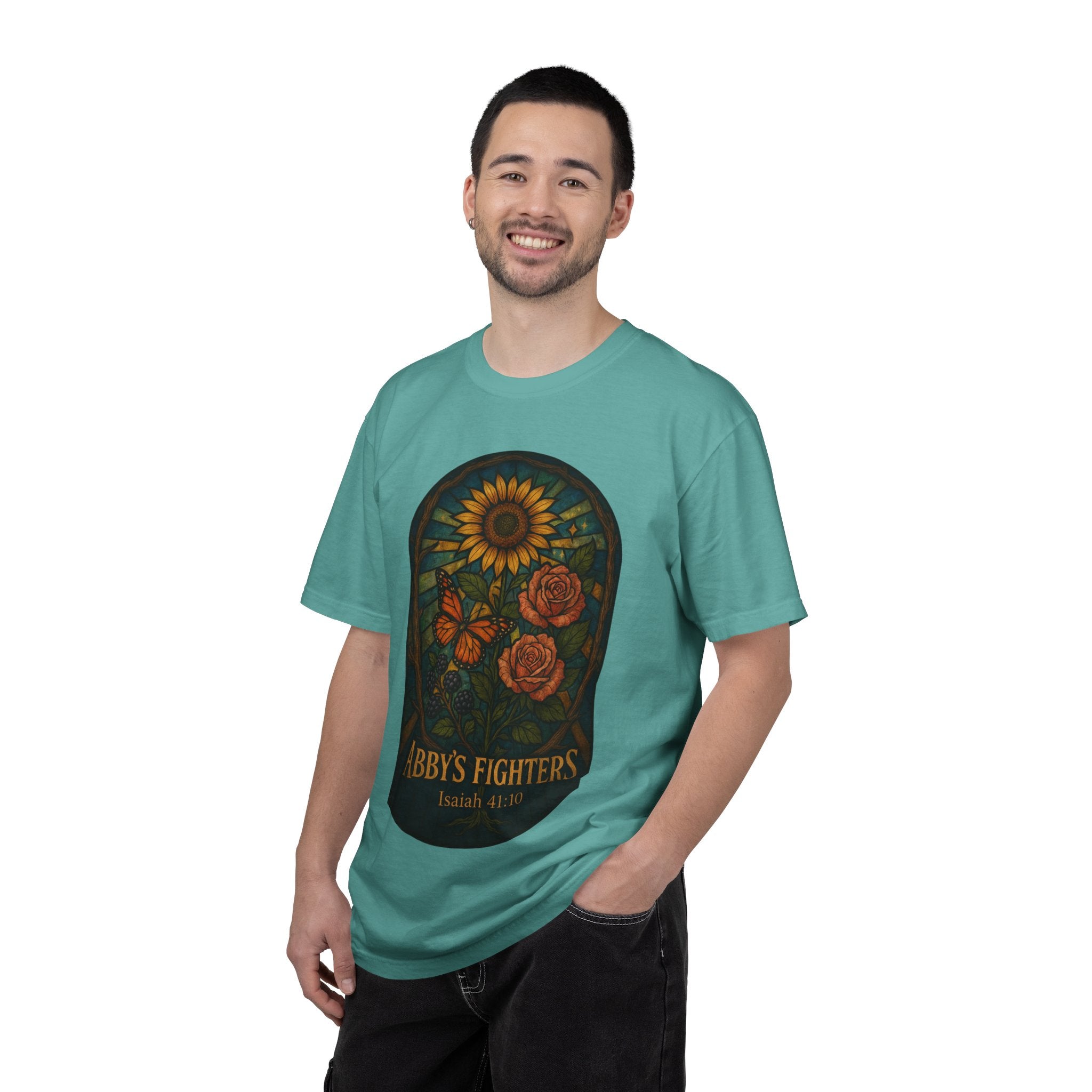 Abby’s Fighters Floral Stained-Glass T-Shirt — Isaiah 41:10 Support Tee